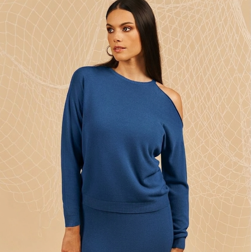 Maglia con spalla scoperta - blu
