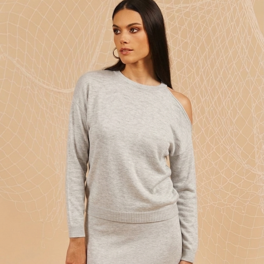 Maglia con spalla scoperta - perla
