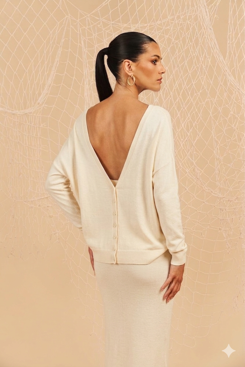 Maglia scollo a V sul retro - crema