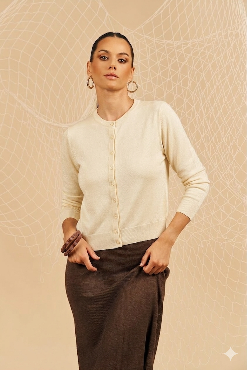 Cardigan in viscosa - crema