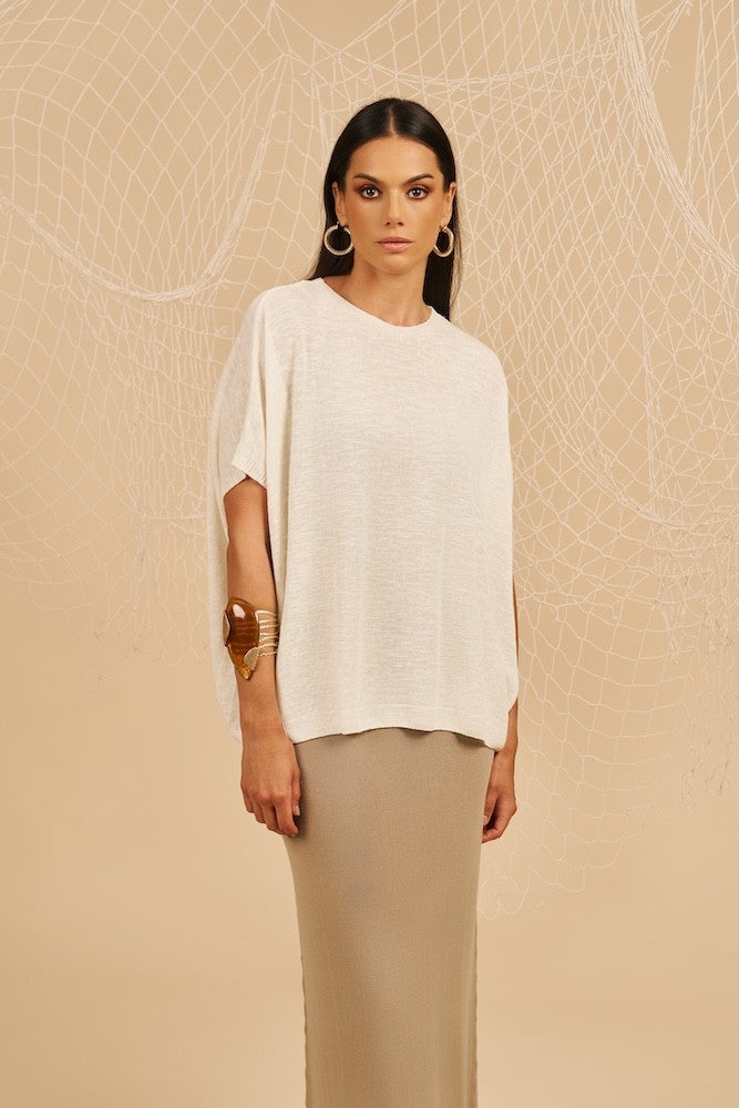 Maglia a girocollo manica corta - crema