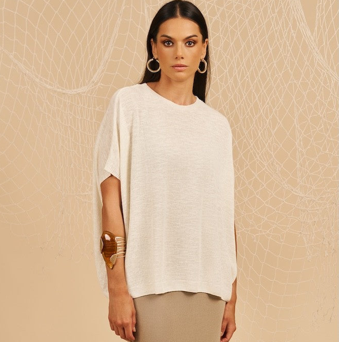 Maglia a girocollo manica corta - crema