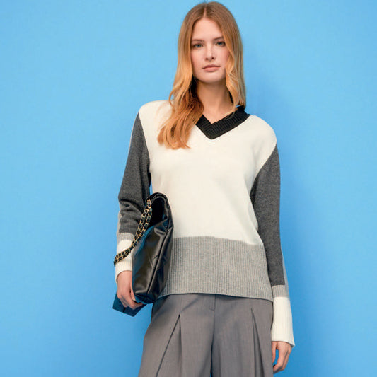 Maglia a V toni del grgio