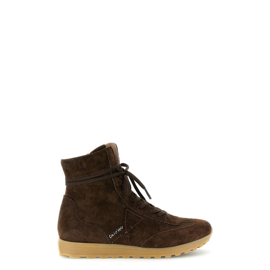 Sneakers alte allacciate in pelle scamosciata - Testa di moro