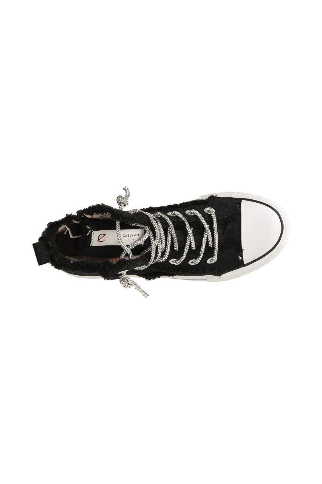 Sneaker mid in canvass con lacci strass nero
