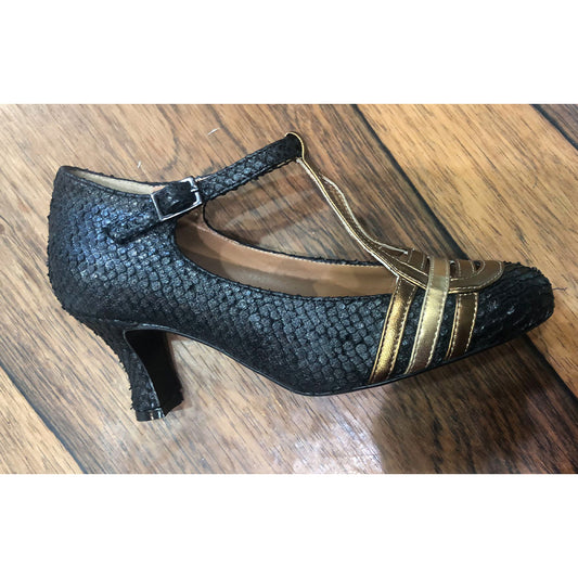 A.I. SALDI - Décolleté pitone nero, laminato bronzo e oro - Eva