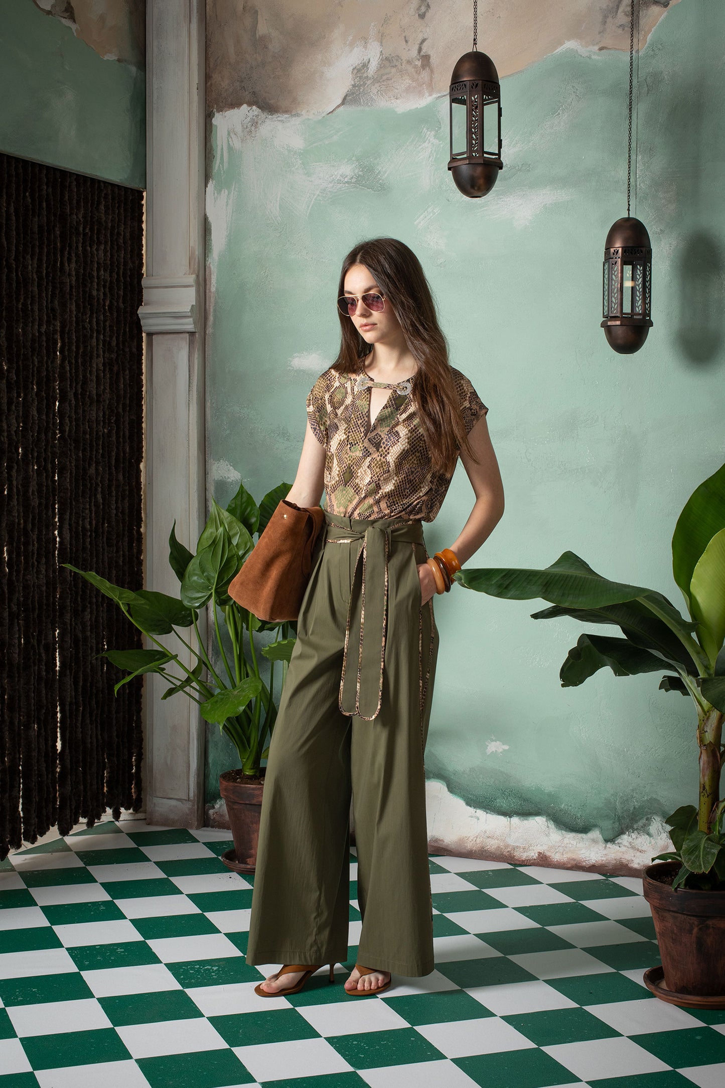 Pantalone bordato misto cotone