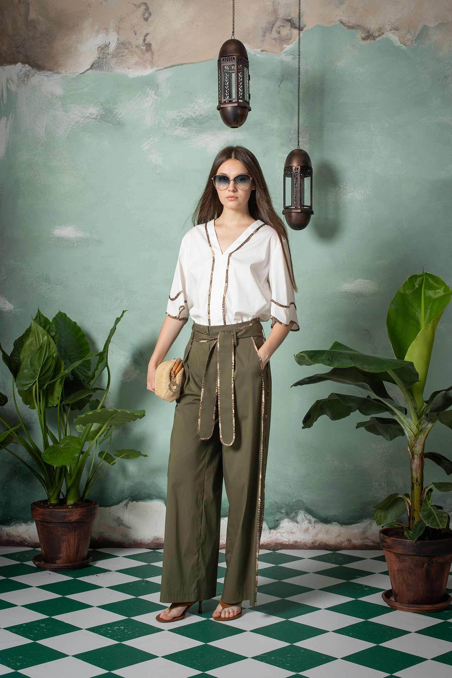 Pantalone bordato misto cotone