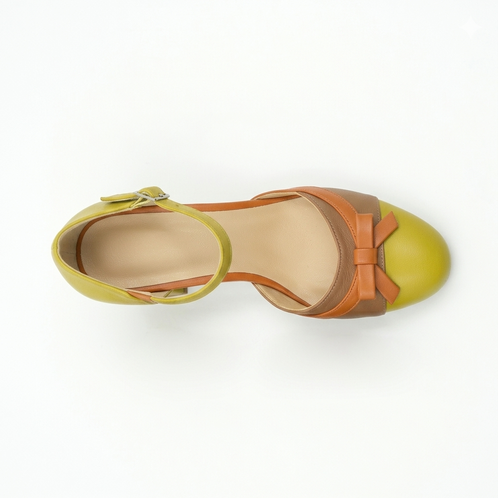 Décolleté in nappa lime, arancio e cuoio