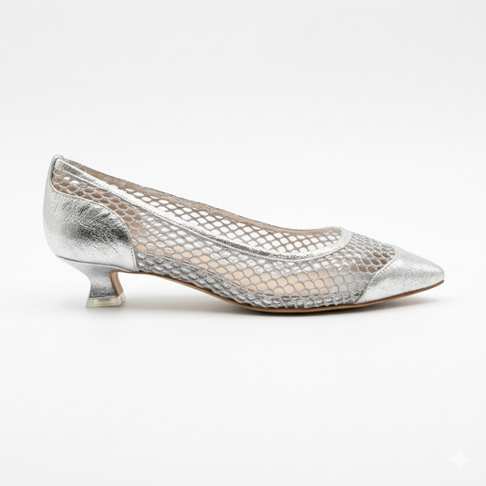 Décolleté nappa rete argento