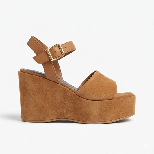 Sandalo fascia con zeppa in pelle suede