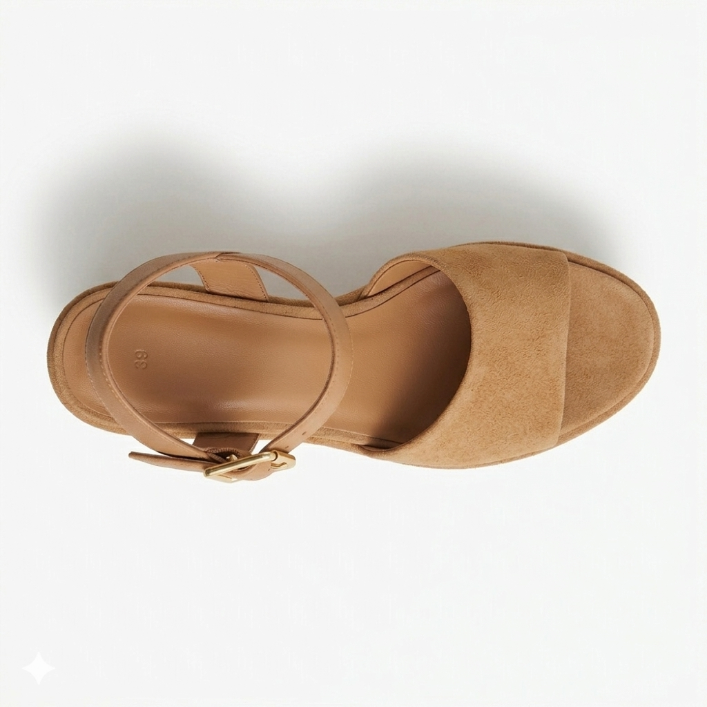 Sandalo fascia con zeppa in pelle suede
