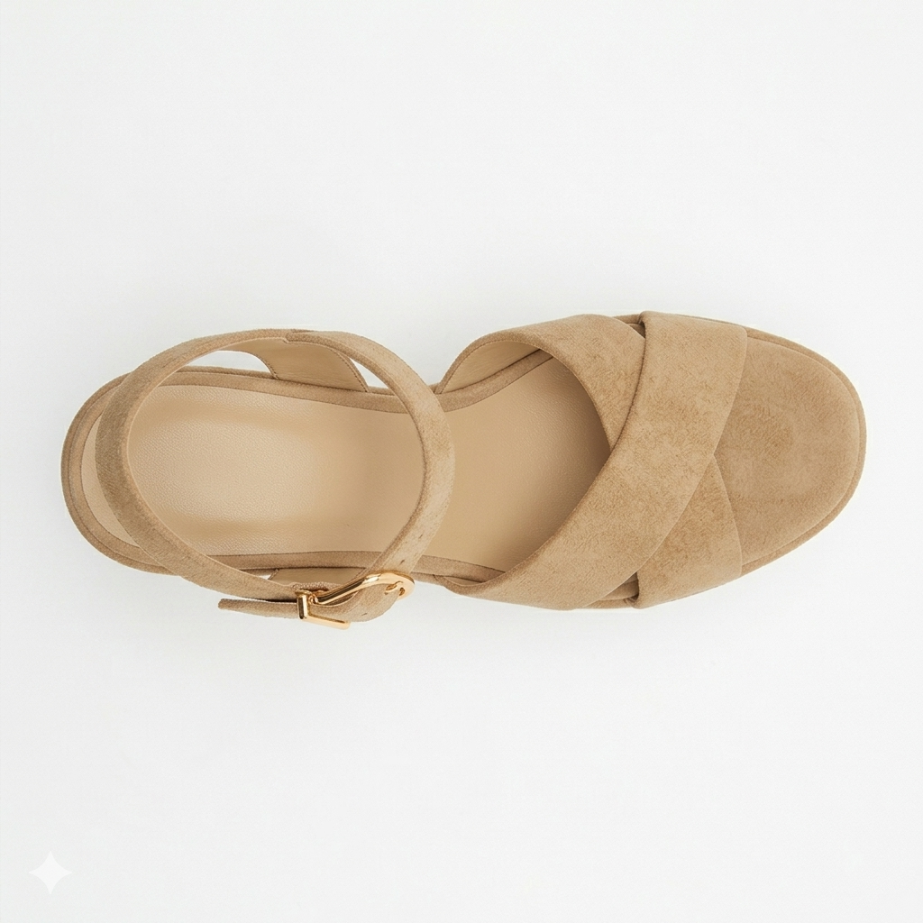 Sandalo fascia Incrocio con zeppa in pelle suede